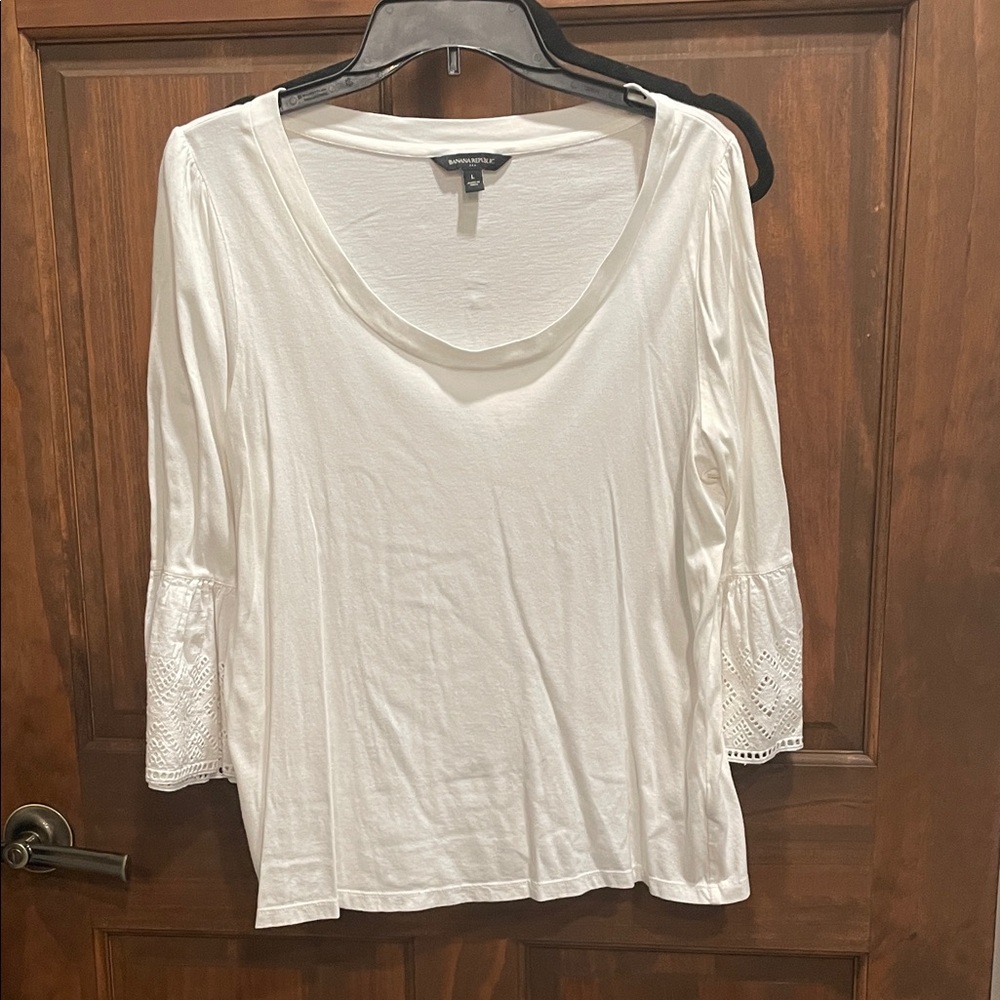 Banana Republic Cream Blouse with Lace Sleeves